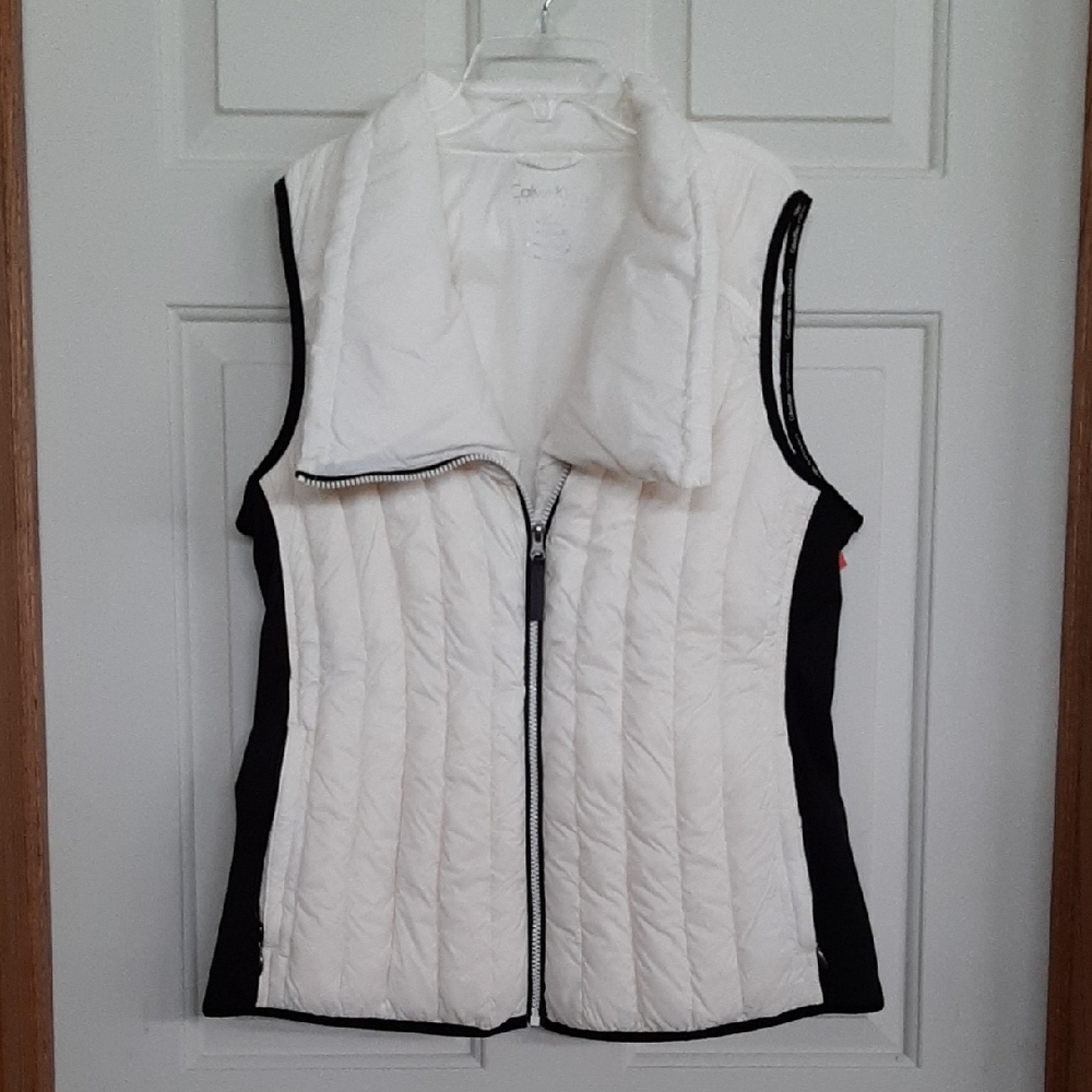 Calvin Klein White Quilted Vest with Black Side Panels